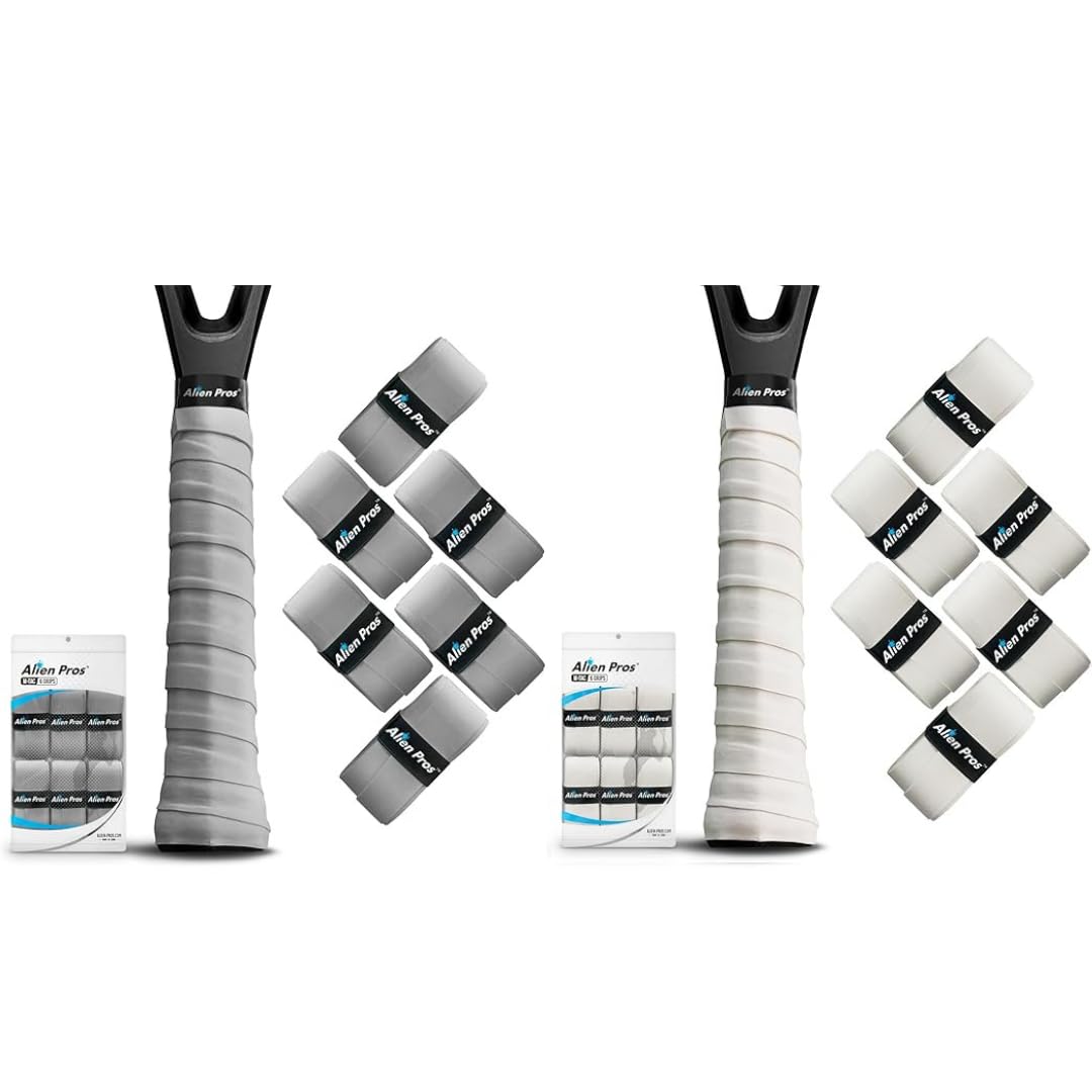ALIEN PROS 12 Grips Gray & White New Model M-Tac Tennis Racket Grip Tape - Wrap Your Racquet for High Performance