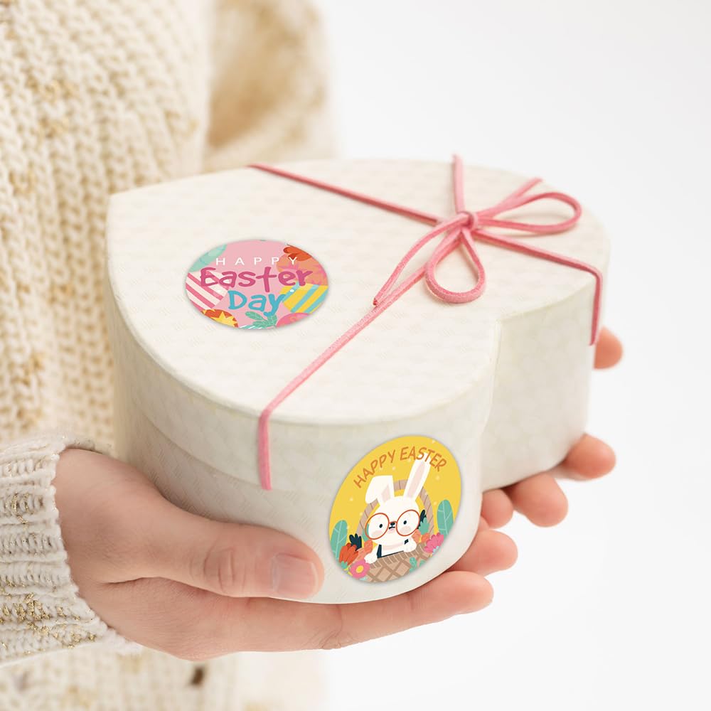 GERRIT 500 PCS Easter Stickers 1.5 Inch Happy Easter Day Stickers Self-Adhesive Label Stickers Bunny Stickers Egg Decals for Kids Party Supplies Gift Card Decoration Seal Envelopes, Clear
