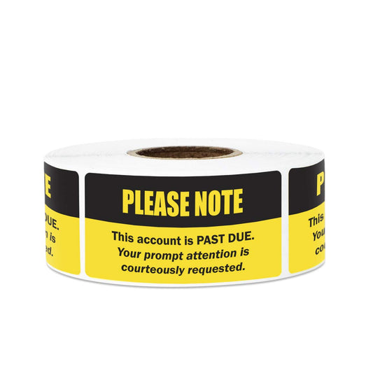 Account Past Due Stickers - 2 x 1 Inch Bright Yellow & Black Billing and Collection Reminder Stickers Overdue Sticker for Billing Statements AR Accounting Invoicing Billing Sticker - 300 Labels/Roll Account Past Due