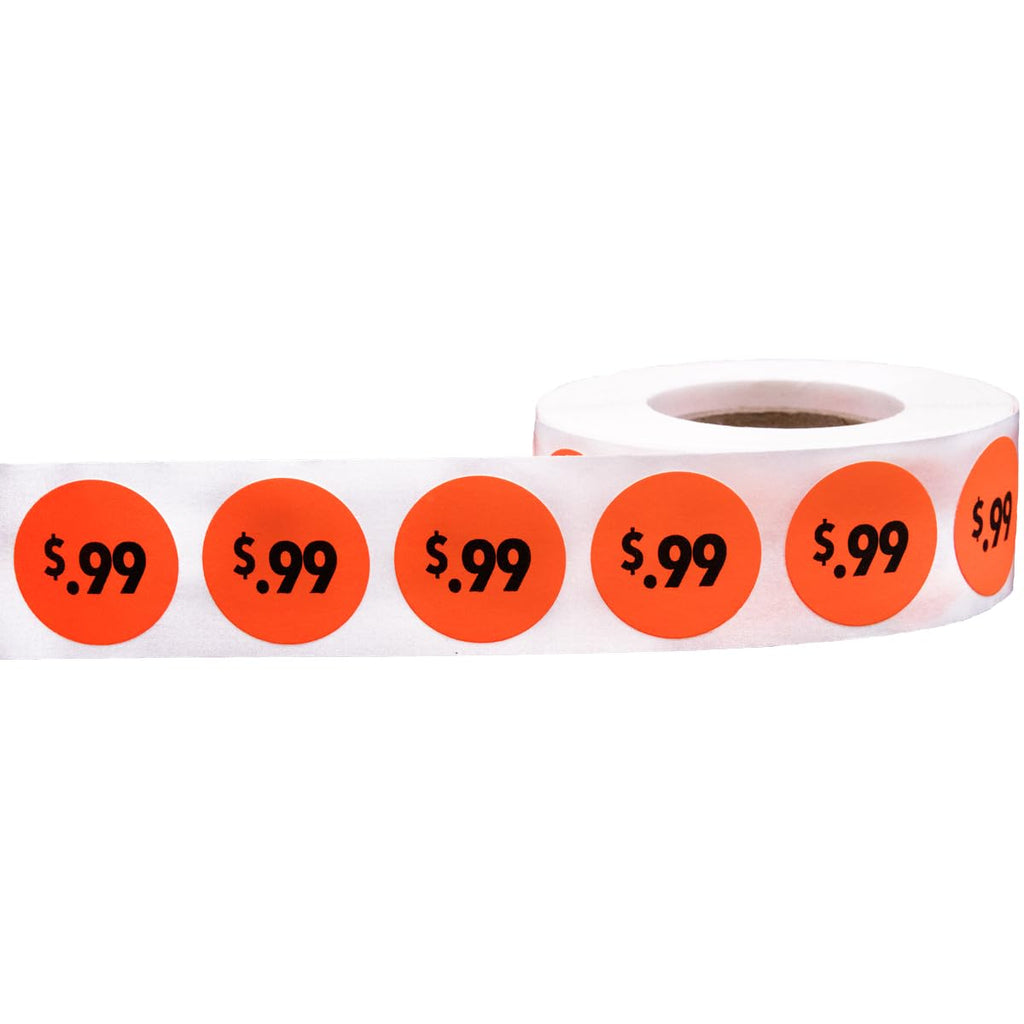 Fluorescent Red .99 Stickers – 3/4 Inch Round Circle Labels, 500 Total Adhesive Stickers Per Roll for Retail Pricing, Product Marking, and Inventory – Made in the USA $0.99