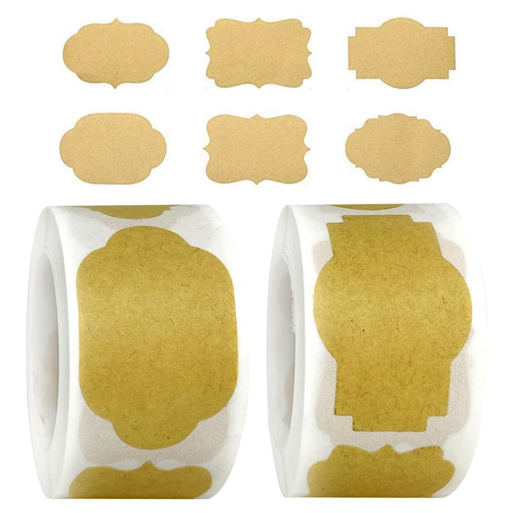 lasenersm 500 Pcs (2 Rolls) Adhesive Kraft Label Stickers Irregular Shape Blank Kraft Paper Sticker Labels Kraft Gift Tag Sticker Canning Jar Labels Stickers for Christmas Gifts Mason Jar Glass Bottle