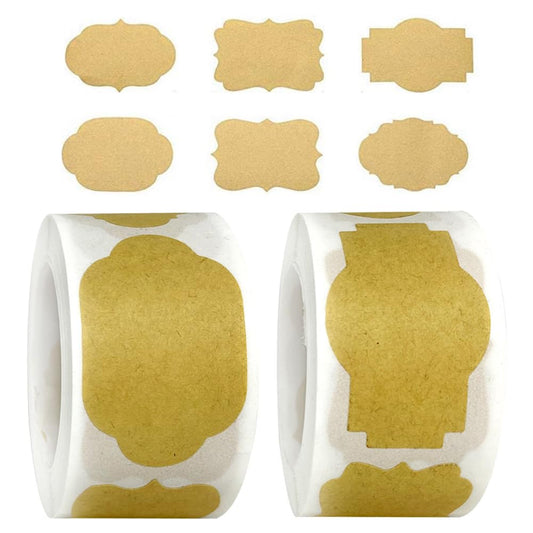 lasenersm 500 Pcs (2 Rolls) Adhesive Kraft Label Stickers Irregular Shape Blank Kraft Paper Sticker Labels Kraft Gift Tag Sticker Canning Jar Labels Stickers for Christmas Gifts Mason Jar Glass Bottle