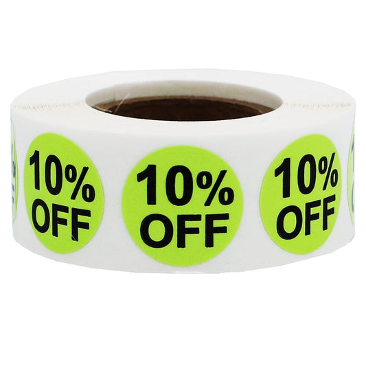 10% Percent Off Stickers for Retail 0.75 Inch 500 Adhesive Labels