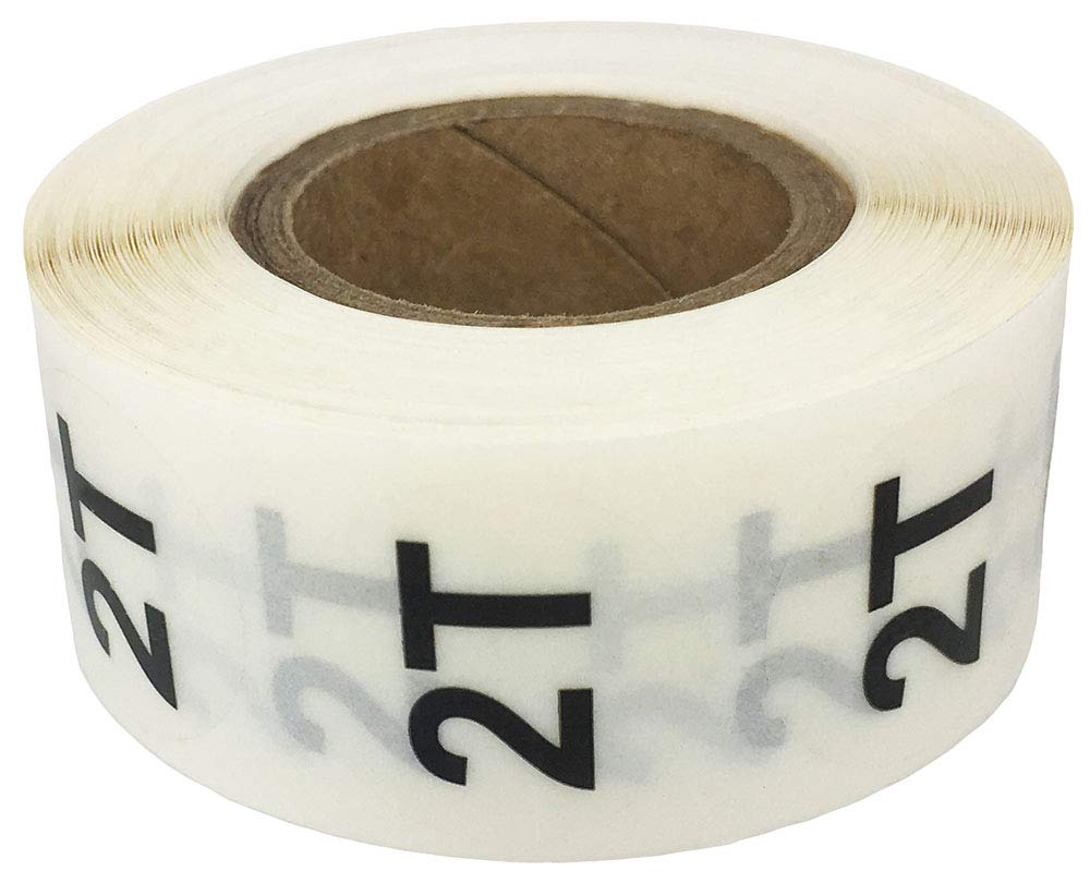 Clear Circle 2T Clothing Size Stickers - 3/4 Inch Round, 500 Clear Plastic Adhesive Labels Per Roll for Retail Apparel, Kids Clothing Organization, and Inventory - Made in The USA