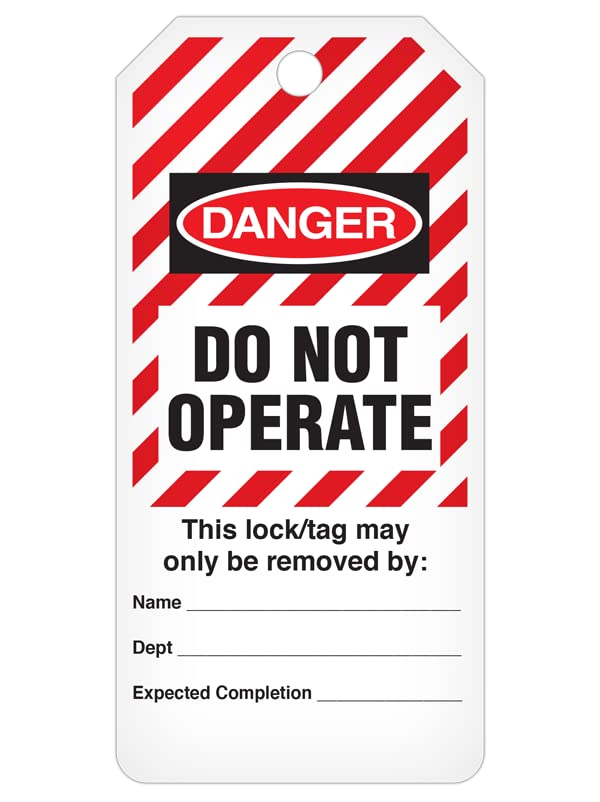 INCOM Manufacturing Lockout Tags-on-a-Roll, 6.25 Inch X 3 Inch X 10 Mil, Danger Do Not Operate, All-Weather DuraPly™ Stock, Waterproof and Tear-Resistant, Red/Black on White, 100 Pack, RT6025C
