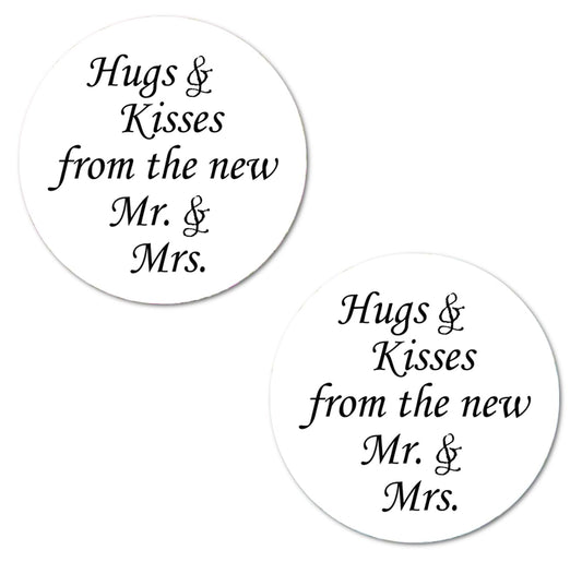 40 Hugs and Kisses from The New Mr. & Mrs. Stickers, 2 Inch Big Round Glossy Labels, Great for Weddings, Bridal Shower, Engagement Party Favors Décor, Tags, Bride and Groom Supplies. Made in USA.