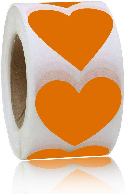 Mother's Day Stickers,Heart Shape Label,Stickers for Wedding Crafting Scrapbooking,Father's Day Supplies, 2 Inch Adhesive Label 500 Per Roll (1 Roll) Orange