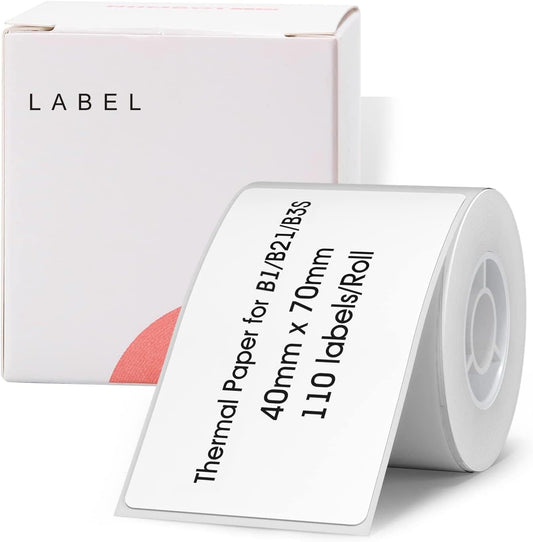 NIIMBOT Labels for B1/B21/B3S Label Maker, 1.57'' x 2.76'' (40x70mm) Thermal Sticker Label, Waterproof, Oil-Proof and Tear-Proof NIIMBOT Labels, 1 Roll of 110 Self-Adhesive Thermal Labels (White) White-1.57'' X 2.76''