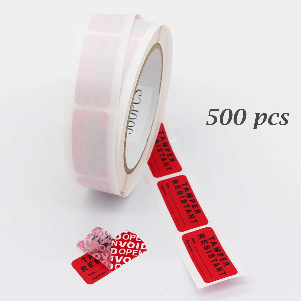 Solitary Walker 500Pcs/roll Tamper Evident Security Void Stickers 0.78" x 1.78" Red Complete Transfer Tamper Proof Labels Safety Torn up Invalid Seals Tape 0.78" x 1.78"