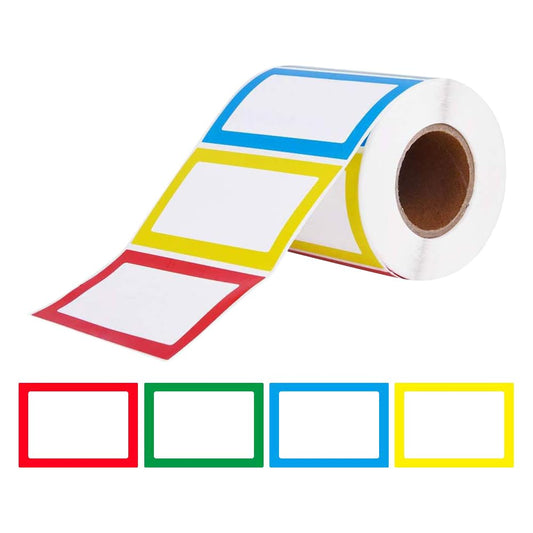 300 Pcs Colored Name Tag Stickers Roll Blank Name Label Stickers Colorful Border Name Tags Storage Box Sticker Labels Self Adhesive Plain Name Labels for Home School Office