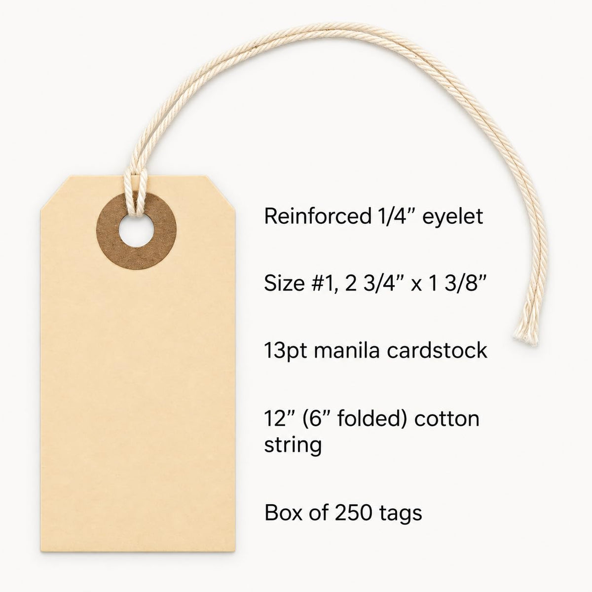 100 Small Manila Paper Tags with String, #1, 2 3/4" x 1 3/8" 100