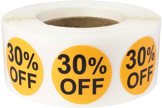30% Percent Off Stickers for Retail 0.75 Inch 500 Adhesive Labels