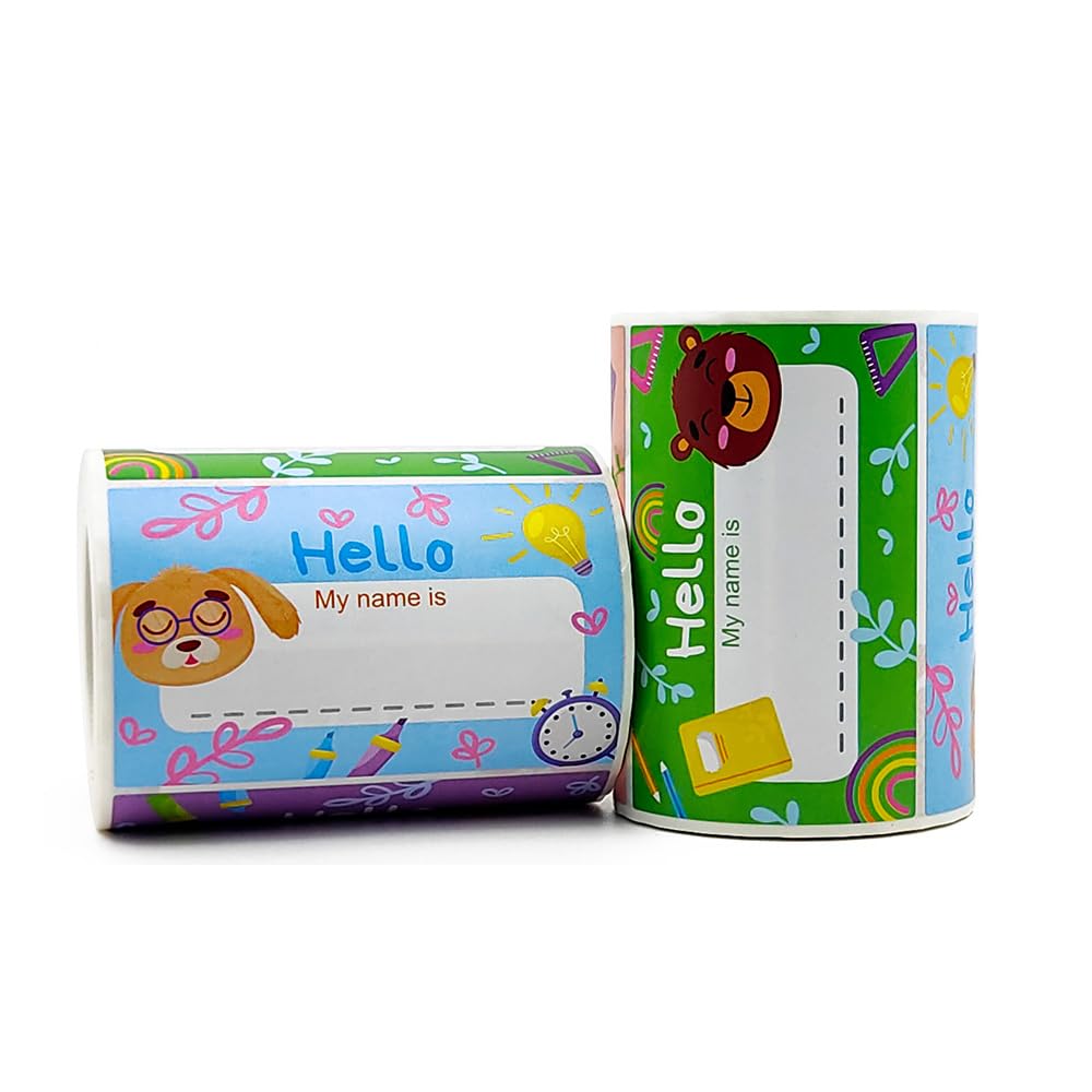 Hello Name Tag Cute Labels Roll Stickers Self-Adhesive Badge for School Office Nursery Home Supplies, 3"x2", 250 PCS