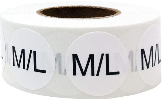 White Circle M/L Clothing Size Stickers for Retail Apparel 0.75 Inch 500 Total Adhesive Labels