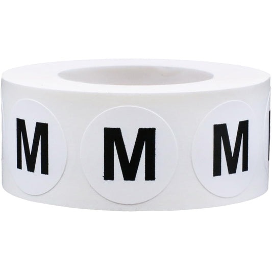 White Circle Medium M Clothing Size Stickers - 3/4 Inch Round, 500 Adhesive Labels Per Roll for Retail Apparel, Clothing Organization, and Inventory - Made in The USA