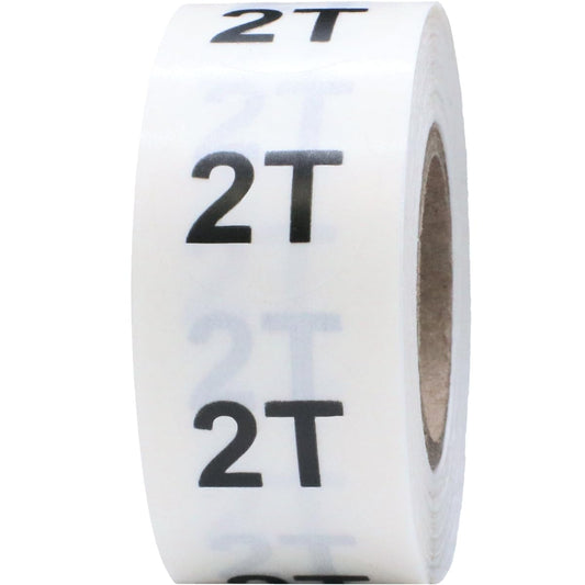 Clear Circle 2T Clothing Size Stickers - 3/4 Inch Round, 500 Clear Plastic Adhesive Labels Per Roll for Retail Apparel, Kids Clothing Organization, and Inventory - Made in The USA