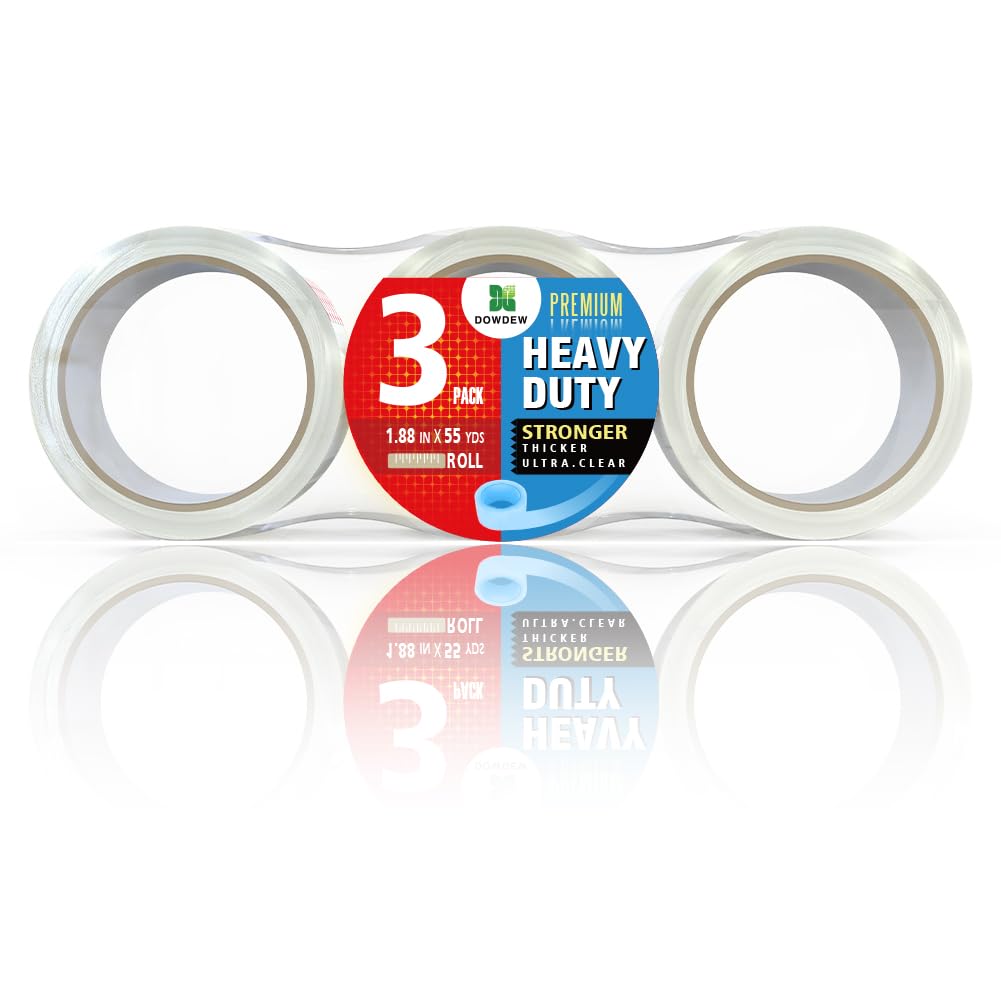 Clear Packing Tape, Heavy Duty Packaging Tape 1.88 inch x 55 Yards Refill Roll for Shipping Mailing Moving [Ultra Strong - Super Thick] (3 Rolls / 165 Total Yards) 3 Rolls / 165 Total Yards