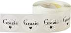 Grazie Italian Thank You White Semi-Gloss Stickers, 1 Inch Round Circle Adhesive Labels, 500 Thank You Stickers Per Roll for Small Business Packaging, Gifts, and Envelopes – Made in the USA