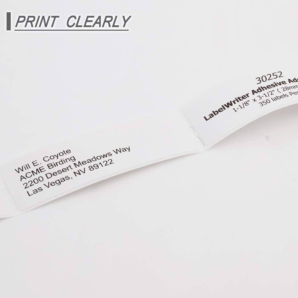 Label KINGDOM 30252 Label Replace for Dymo 30252 Label Writer 450 Labels, 1 1/8" x 3 1/2" Adhesive White Paper Address Labels for 450 Turbo, 4XL Printer (350 Labels Per Roll, 1 Roll) 30252 [1-1/8" x 3-1/2"]