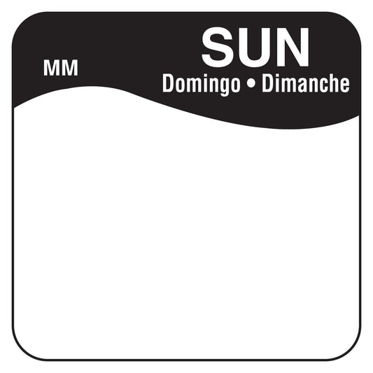 DayMark Safety Systems MoveMark IT110034 Day of The Week Trilingual Removable Label, Sunday, 1" x 1", Black (Roll of 1000) 1" x 1"