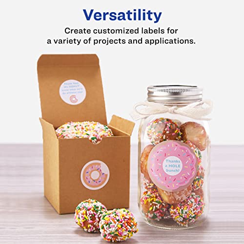 AVERY Printable Round Labels with Sure Feed, 3/4" & 2" Diameter, Matte White, 800 & 300 Customizable Labels
