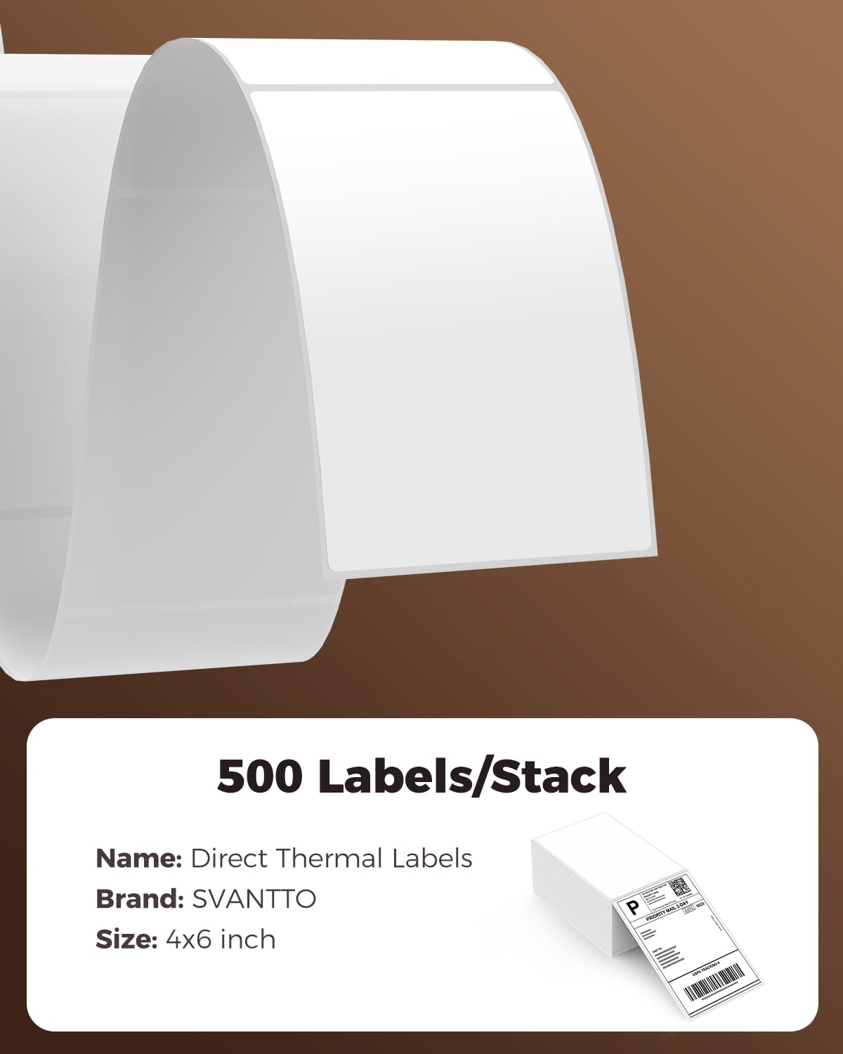 SVANTTO 4x6 Thermal Labels, Strong Adhesive and Perforated Shipping Labels, Thermal Printer Labels for Mailing Postage Address（500Pcs/Stack） 500 Labels