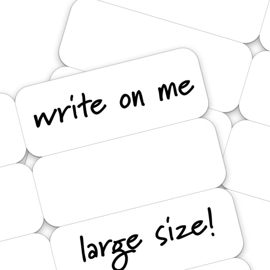 Writable Iron on Name Tags for Clothing 100pcs (Large) - Clothing Labels for Nursing Home & Daycare, Personalized & Custom Name Tag, Fabric Labels for Clothes Washable Precut 2”x0.75” 100 Labels