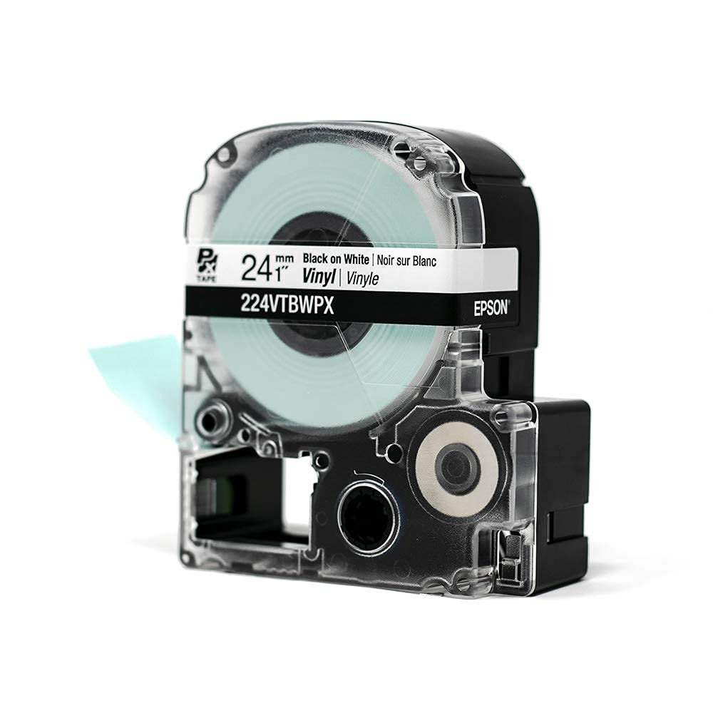Epson LABELWORKS 224VTBWPX Vinyl Tape - Black on White - 1" (24mm), 22.9ft 24mm