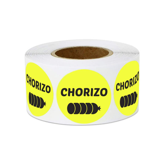 Chorizo Sticker Label - Bright Yellow Food Label for Chorizo, Perfect for Food Truck, Takeout, Breakfast, Restaurants - 300 Count Roll, 1 Inch Circle Dot Sticker