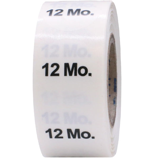 Clear Circle 12 Months Clothing Size Stickers - 3/4 Inch Round, 500 Clear Plastic Adhesive Labels Per Roll for Retail Apparel, Baby Clothing Organization, and Inventory - Made in The USA