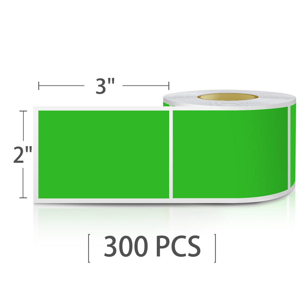 EVQ Green Rectangle Sticker 3 x 2 Inch Colored Vinyl Label Roll 300 PCS