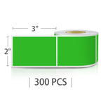 EVQ Green Rectangle Sticker 3 x 2 Inch Colored Vinyl Label Roll 300 PCS
