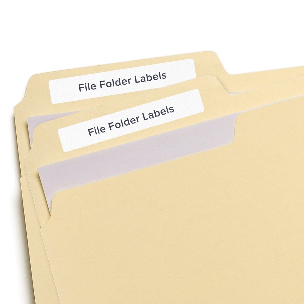 Dymo compatible LV-30276 file folder labels with red stripe, 2-up, by Labelvalue, shown on a file folder for organization.