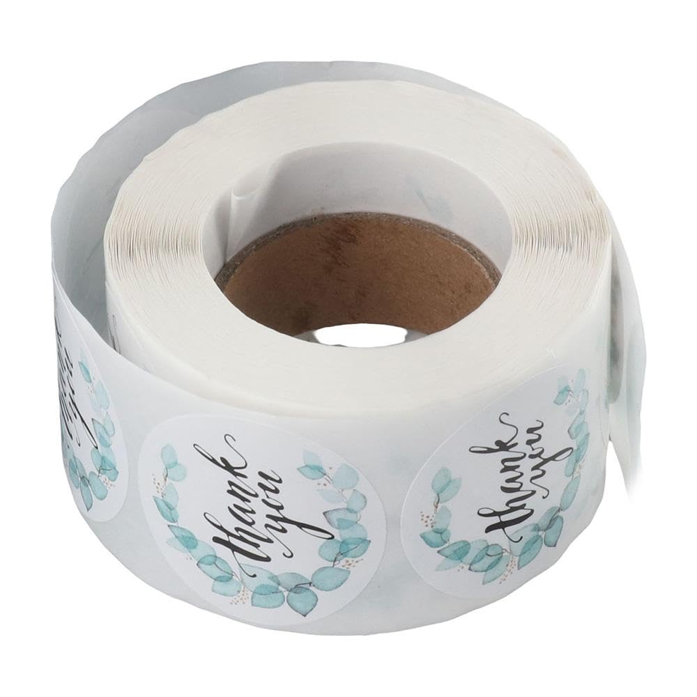 dohobby 500Pcs Blue Turquoise Pattern Thank You Label Stickers, 1.5 Inch Self Adhesive Roll Sticker for Small Business,Party