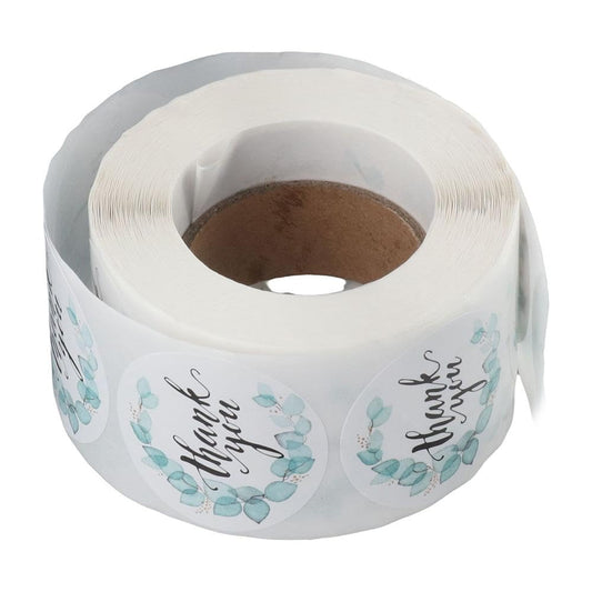 dohobby 500Pcs Blue Turquoise Pattern Thank You Label Stickers, 1.5 Inch Self Adhesive Roll Sticker for Small Business,Party