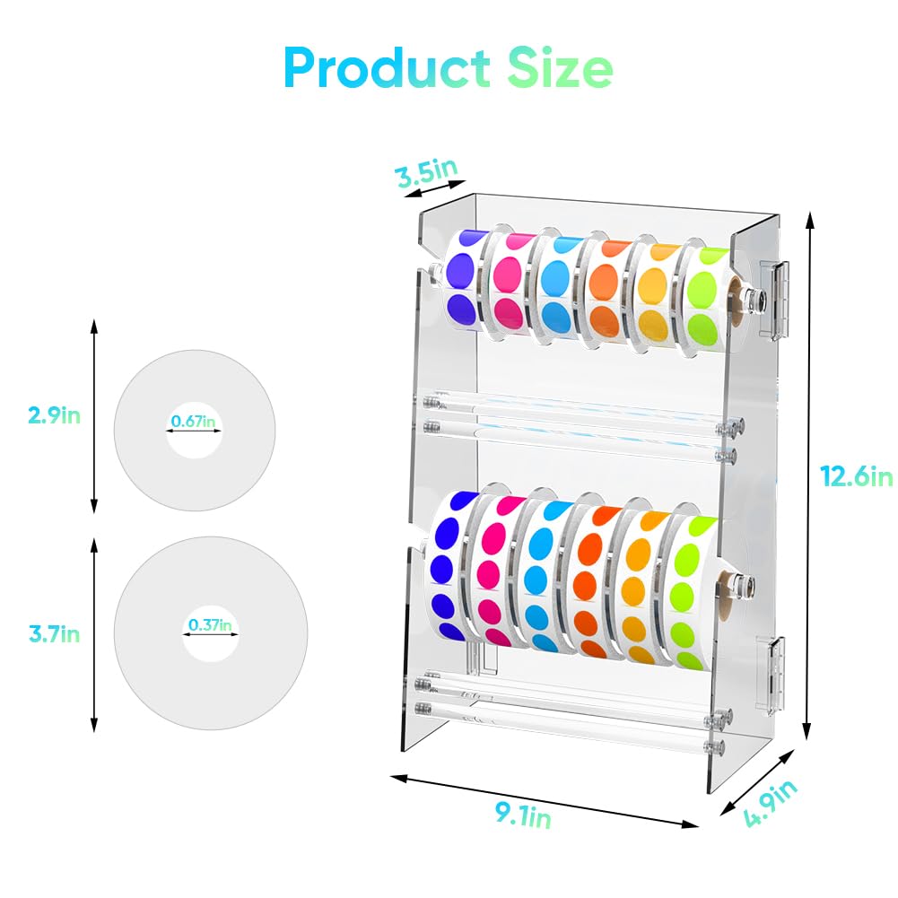 Label Dispenser 12 Disks Acrylic Sticker Dispenser Label Roll Holder(Clear)