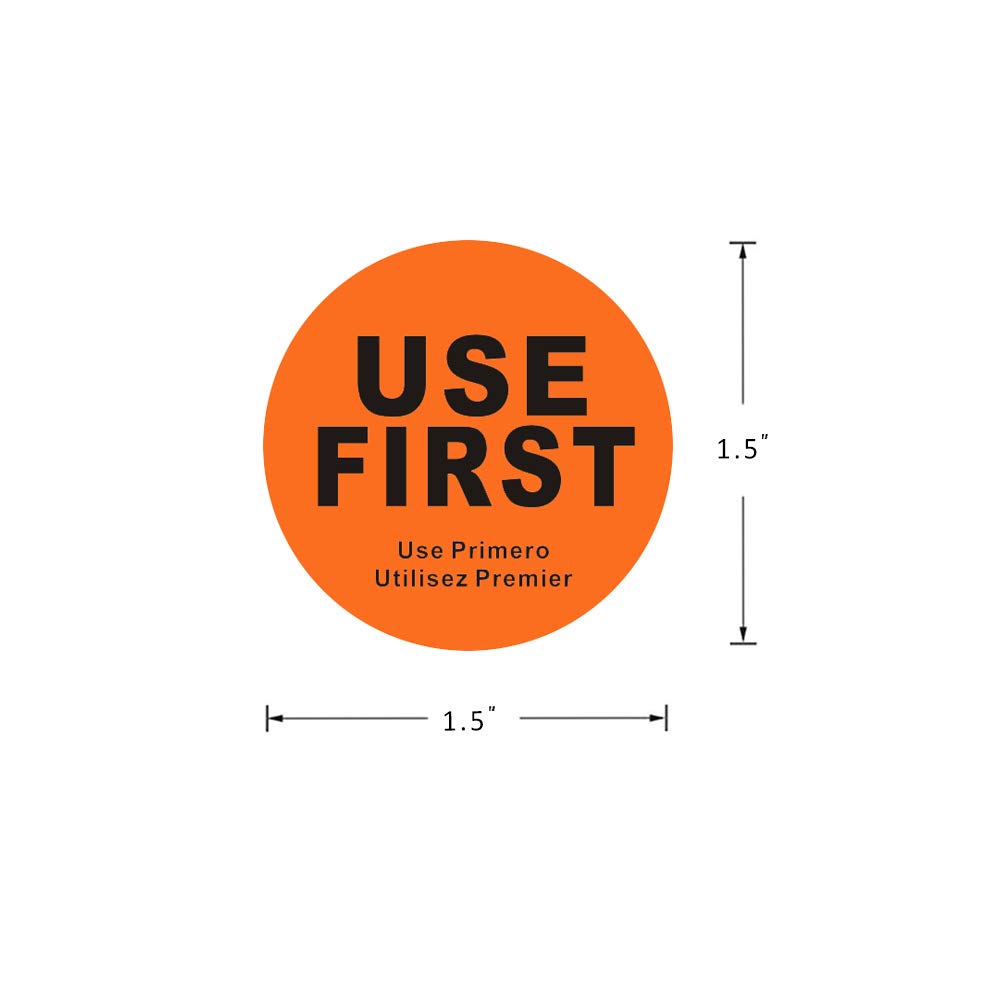 Hcode 1.5-inch orange "Use First" inventory control label for food, waterproof and permanent adhesive, ideal for restaurant food labeling