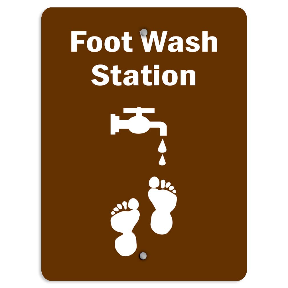 Aluminum Vertical Metal Sign Multiple Sizes Foot Wash Station Activity Park Brown Workplace All Over Weatherproof Street 9x12Inches