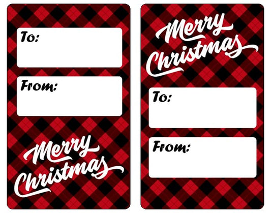 Merry Christmas Plaid Gift Tags, Self Adhesive Glossy Stickers, Xmas Present Labels. Set of 80 Labels. to and from Labels. Made in USA