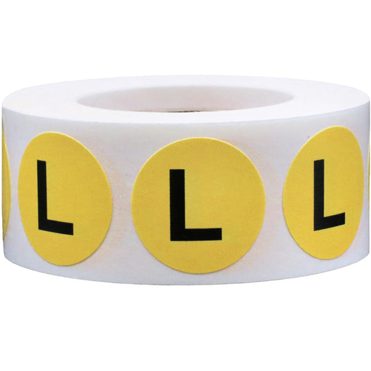 Yellow Circle Large L Clothing Size Stickers for Retail Apparel 0.75 Inch 500 Total Adhesive Labels