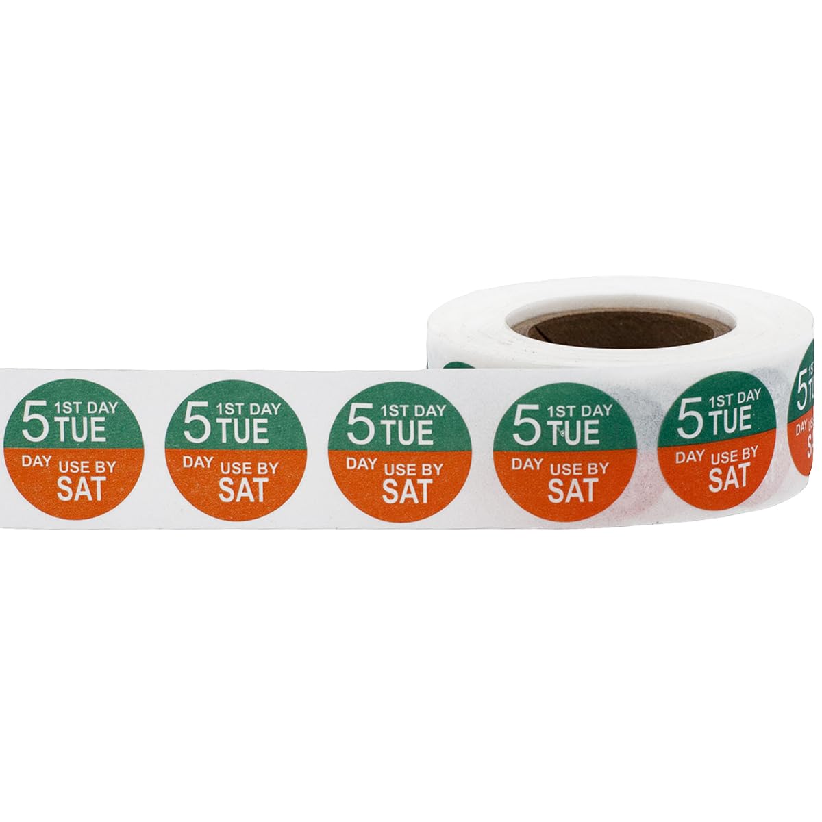 Dissolvable Tuesday Through Saturday 5 Day Food Rotation Labels, 3/4 Inch Use By Stickers, 500 Total Adhesive Labels on a Roll for Restaurant and Kitchen Prep – Made in the USA