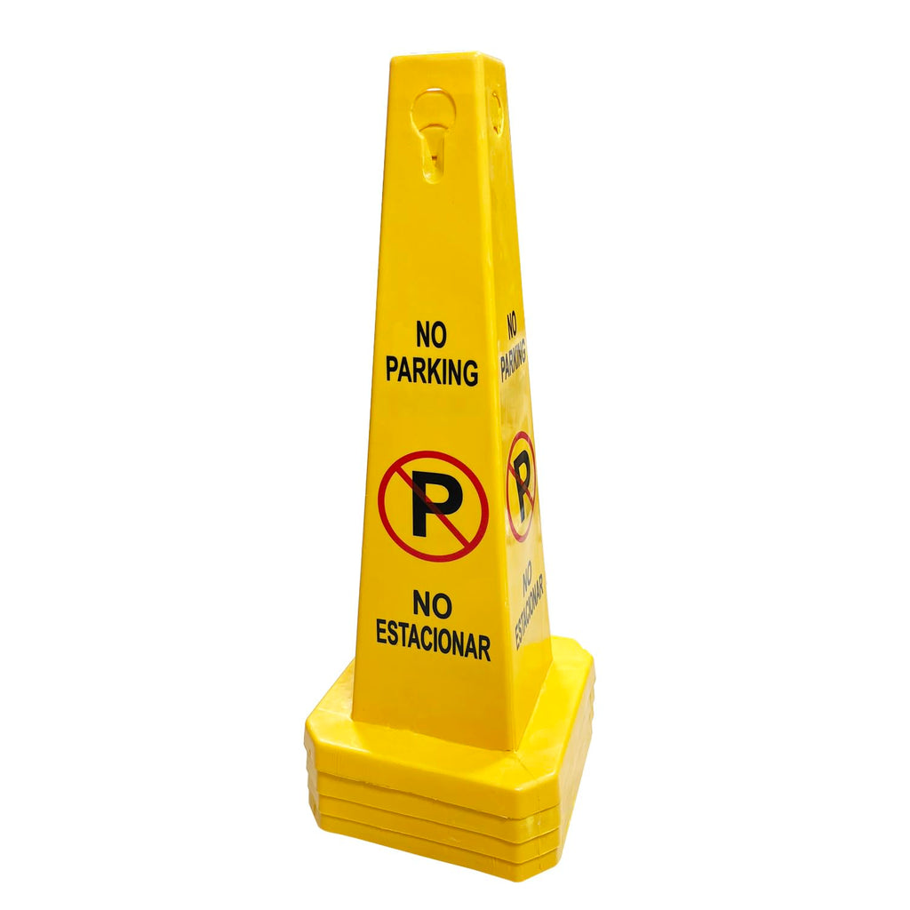 4Pack Four-Sided Traffic Cone No Parking Sign, High Visibility Yellow, 26 inches Heigh, No Parking Cones