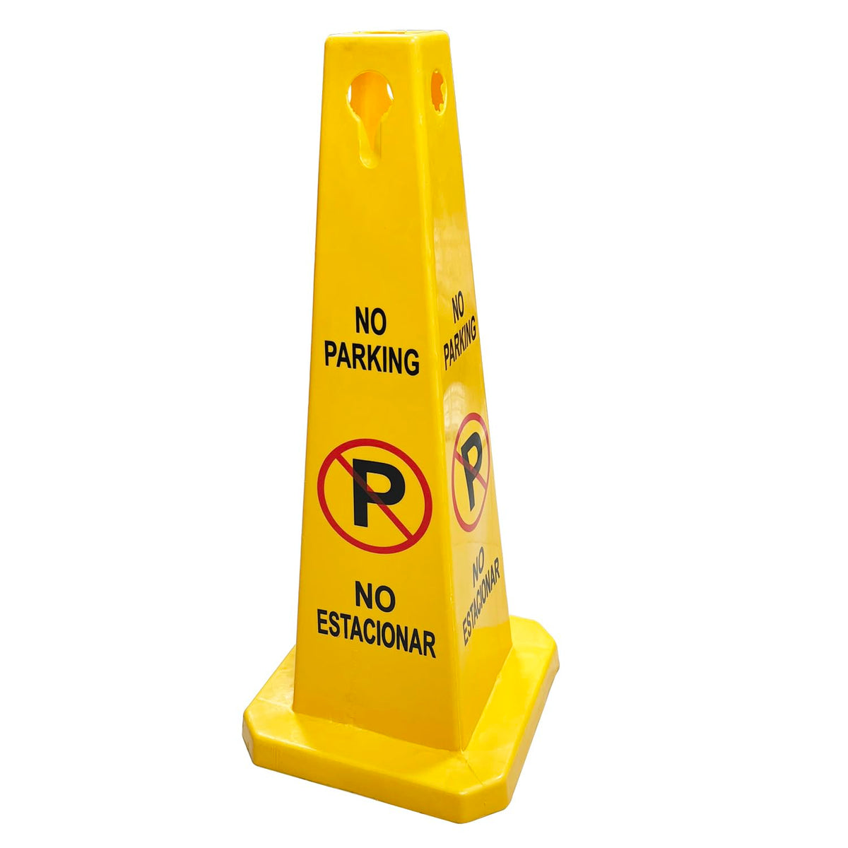 4Pack Four-Sided Traffic Cone No Parking Sign, High Visibility Yellow, 26 inches Heigh, No Parking Cones