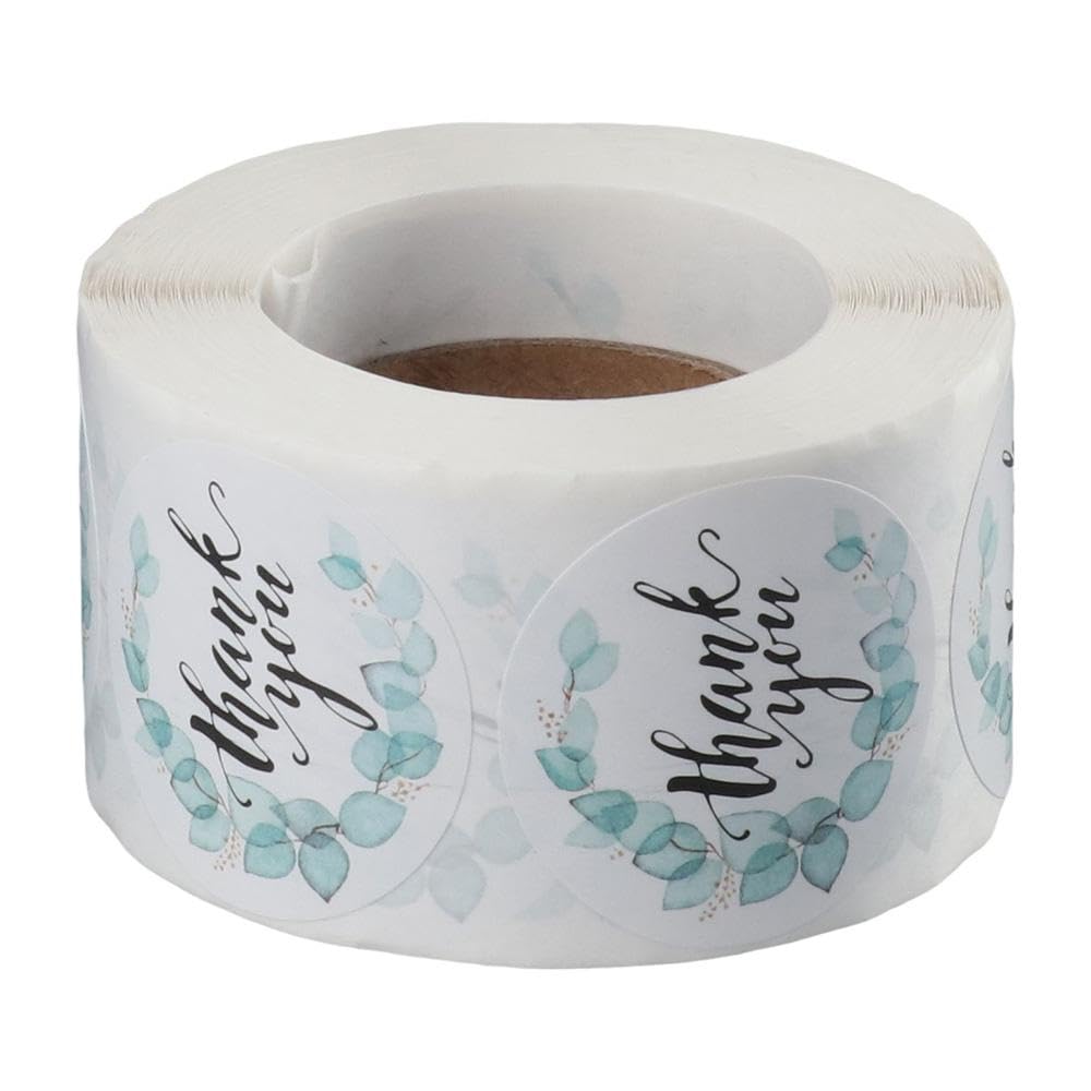 dohobby 500Pcs Blue Turquoise Pattern Thank You Label Stickers, 1.5 Inch Self Adhesive Roll Sticker for Small Business,Party