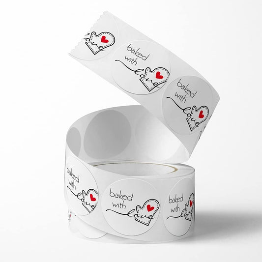 500Pcs/Roll White Baked with Love Adhesive Stickers Labels and Stickers, Round Baking Stickers Bakery Bags Label Stickers Candle Packaging Sticker Indexes and Stamps All-Purpose abels and Stickers