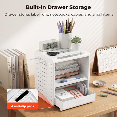 MUNBYN ILH03 5-in-1 Desk Organizer with Drawers, Hooks+Thermal Direct Shipping Label (Pack of 500 4x6 Fan-Fold Labels)