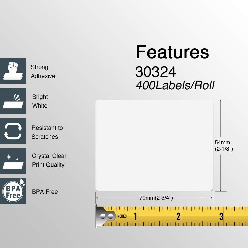 BETCKEY - Compatible DYMO 30324 (2-1/8" x 2-3/4") Multipurpose Labels, Perforated, Compatible with DYMO Labelwriter 450, 4XL, NOT Fit 550 & 5XL [1 Roll/400 Labels] 01-rolls (400 Labels)