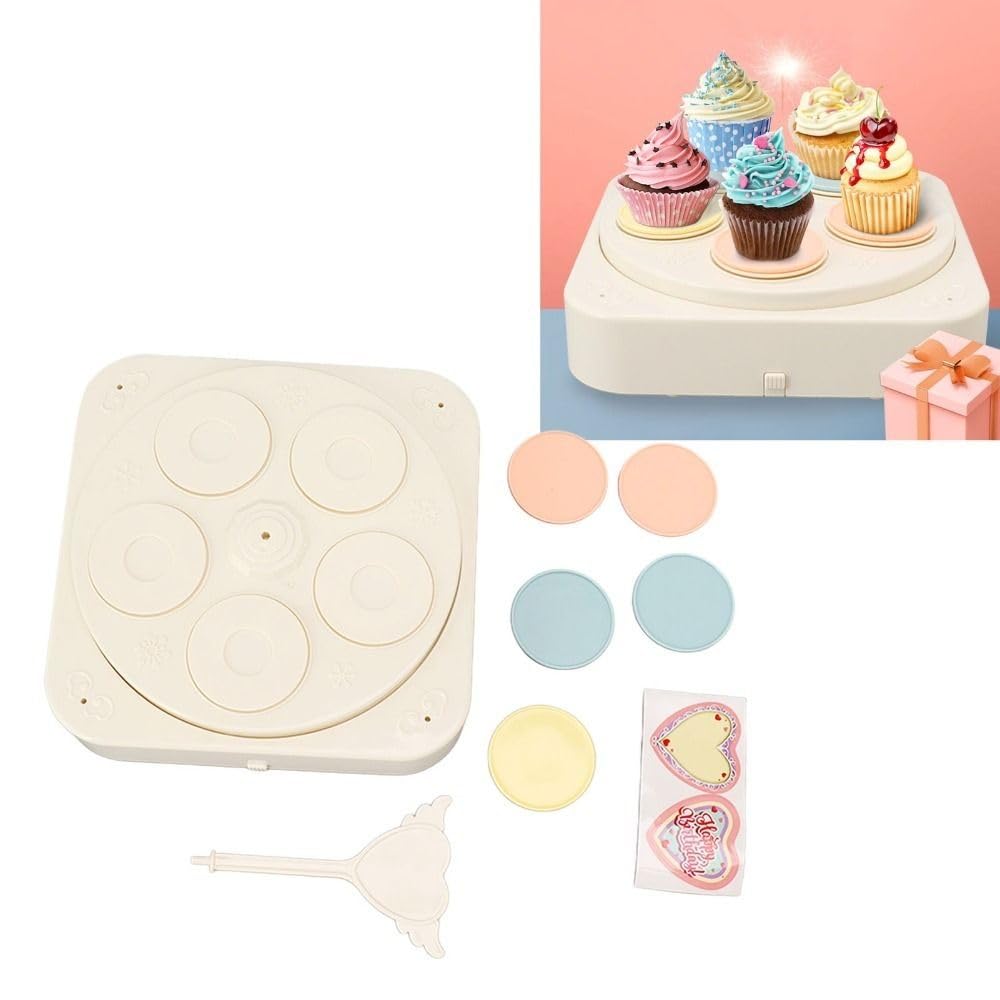 8.2 Inch Electric Rotating Dessert Display Stand, White ABS Revolving Cupcake Tray with Music for Wedding Birthday Party Cake Decor(5 Trays) 5 Trays