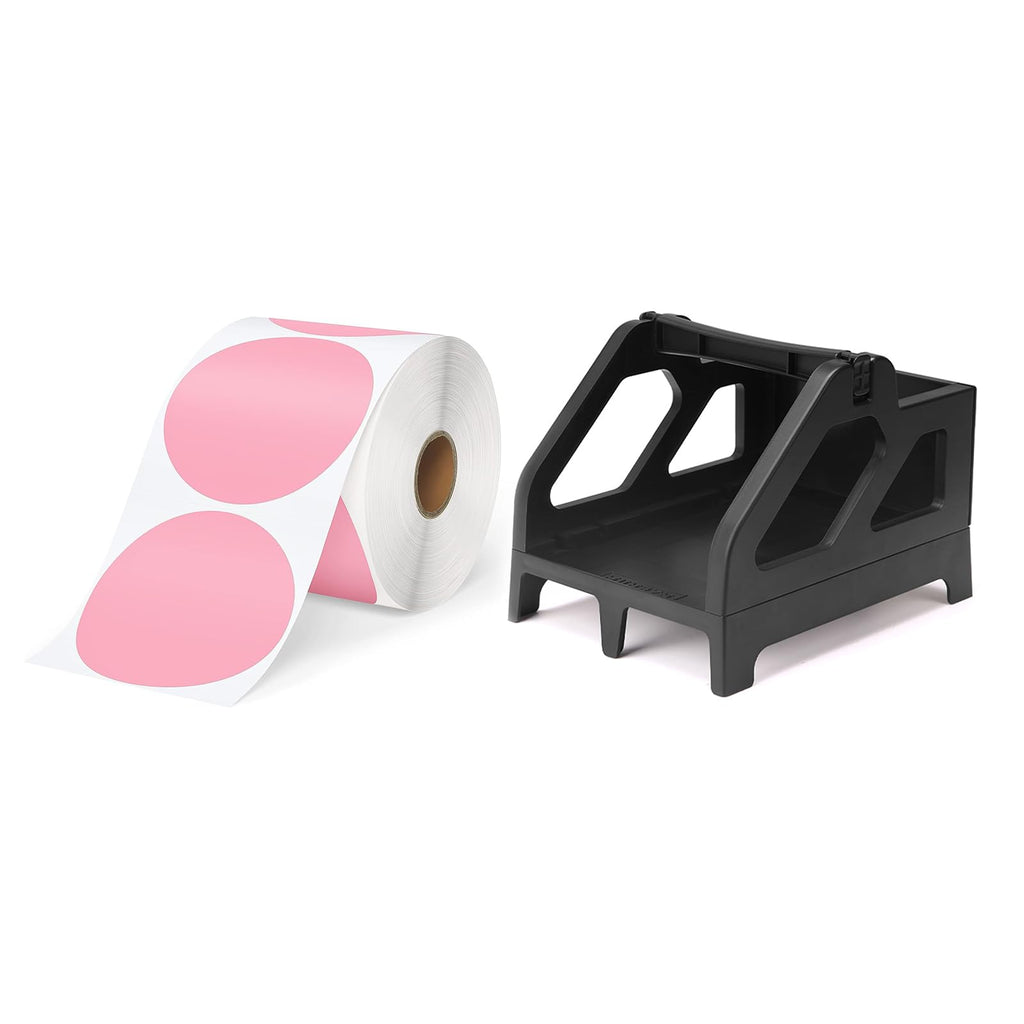 3 Inch Pink Circle Thermal Sticker Labels+Shipping Label Holder