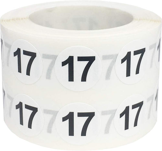 Number 17 Inventory Labels .5 Inch Round Circle Dots 500 Adhesive Stickers # 17